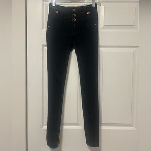 Black Skinny Jeans with Gold Buttons